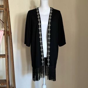 Francesca’s Blue Rain Embroidered Fringe Kimono
